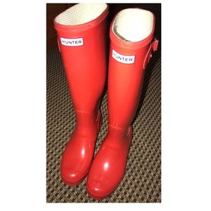 Red hunter rain boots
